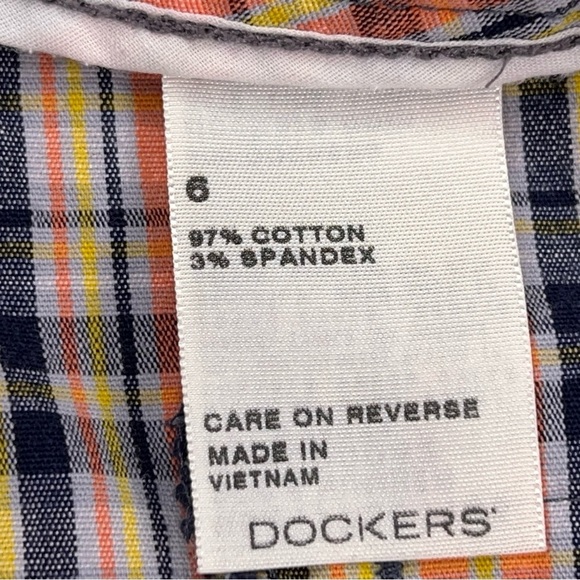 Size 6 Dockers Plaid Shorts Womens Orange Blue  Mid Rise Curvy Cotton Blend - Picture 9 of 10